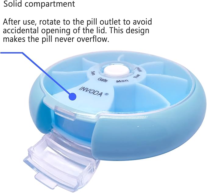 INVODA Weekly Pill Organizer 7 Compartment Rotating Pill Box - Image 6