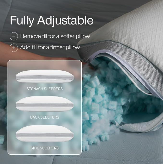 Coop Home Goods Cool+ Adjustable Pillow, Queen Size Plus Shaped Memory Foam - Image 2