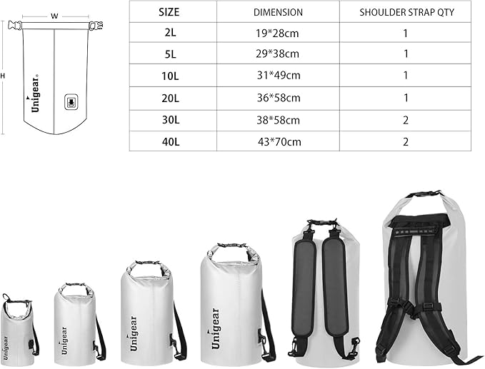 Unigear Dry Bag Waterproof, 2L/5L/10L/20L/30L/40L Floating and Lightweight Bags - Image 4