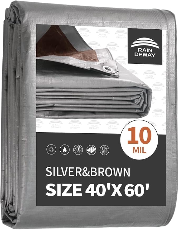 RAINDEWAY Tarps Heavy Duty Waterproof 40x60 Feet, 10 Mil Thick Multipurpose UV by RAINDEWAY