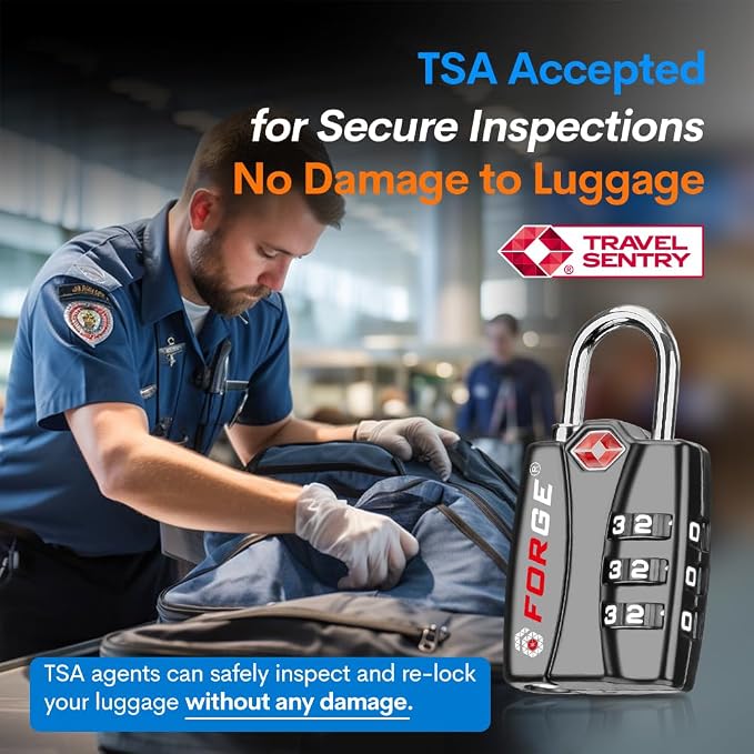 Forge Luggage Locks TSA Approved Black 1 Lock, Small Combination Lock - Image 2