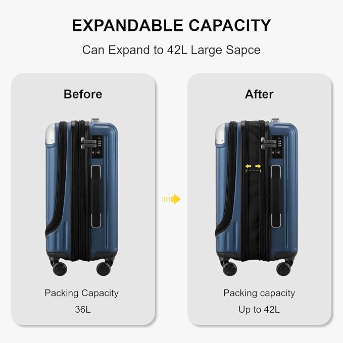 LEVEL8 Grace Carry on Luggage Airline Approved, 20 Inch Expandable Hard Sided - Image 6