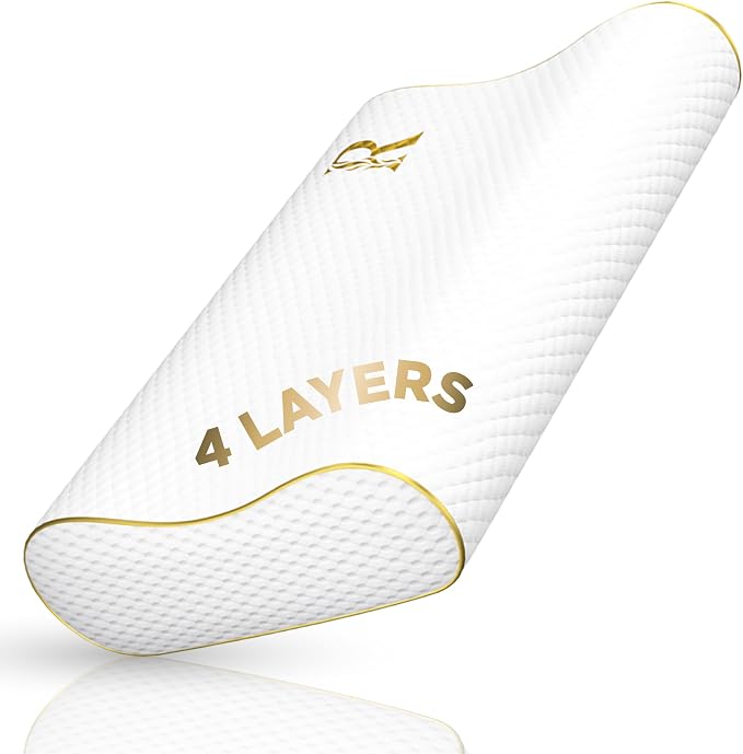 Cervical Memory Foam Pillow – 4-Layer Adjustable King Size Contour Design by ROYALTHERAPY