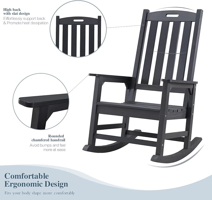 Psilvam Oversized Outdoor Rocking Chair Set of 2, Porch Rocker - Image 4
