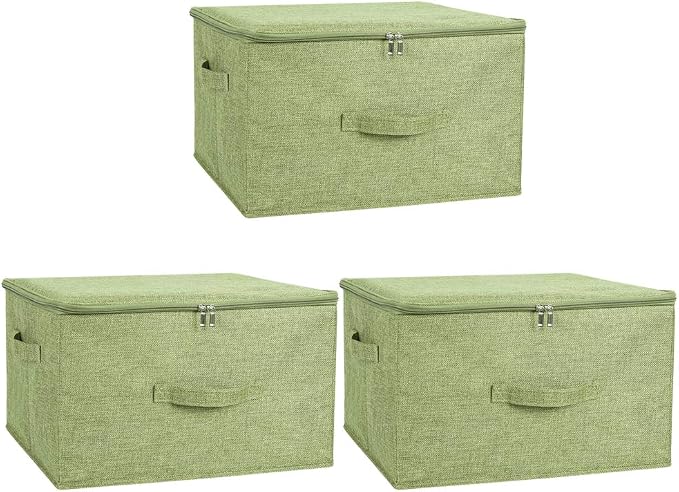 ANMINY 3PCS Storage Bins with Zipper Lids 51.9 Qt Lidded Fabric Storage Boxes by ANMINY