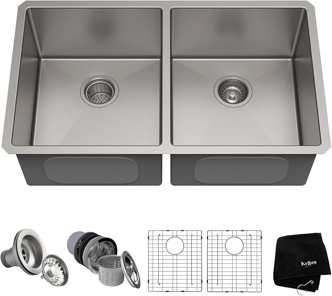 KRAUS Standart Pro 33 -inch Undermount 50/50 Double Bowl 16 Gauge Stainless by KRAUS