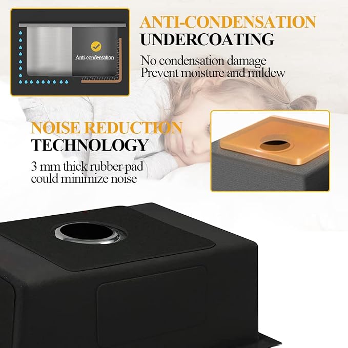 Black Kitchen Sink, Stainless Steel Drop In 15x17x9 Inch Single Bowl Topmount - Image 5