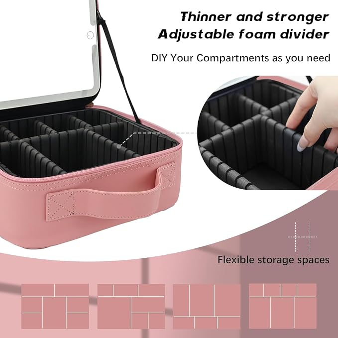 Makeup Bag with Led Mirror, Travel Makeup Organizer with 3 Color Setting & - Image 5