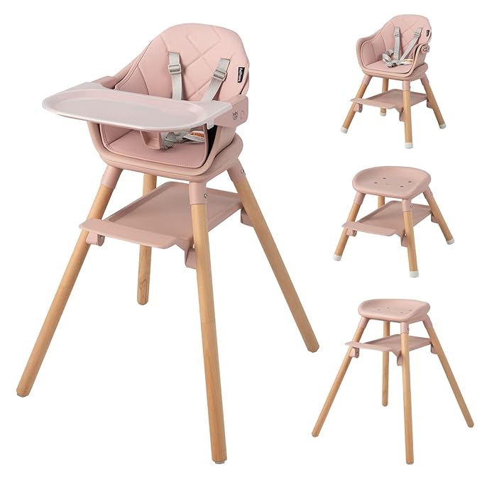 BABY JOY Baby High Chair, 6 in 1 Convertible Wooden High Chair by BABYJOY
