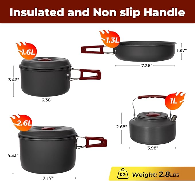 Bulin 24/13/11/8/4 PCS Camping Cookware Mess Kit Lightweight Backpacking - Image 2