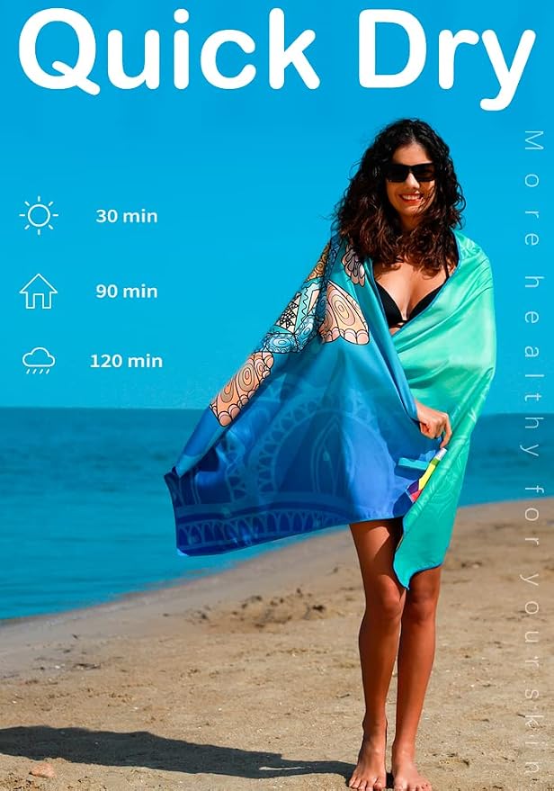 Microfiber Thin Lightweight Beach Towel Sand Free Quick Dry Absorbent Compact - Image 5