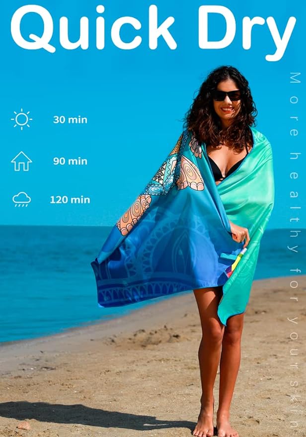 Microfiber Thin Lightweight Beach Towel Sand Free Quick Dry Absorbent Compact - Image 5