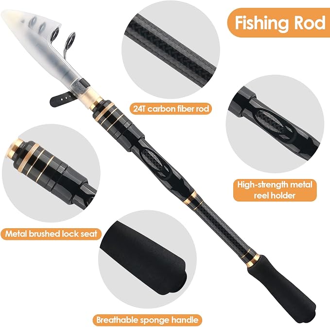 mouhike Carbon Fiber Telescopic Fishing Rod Reel Combo Lightweight Collapsible - Image 4