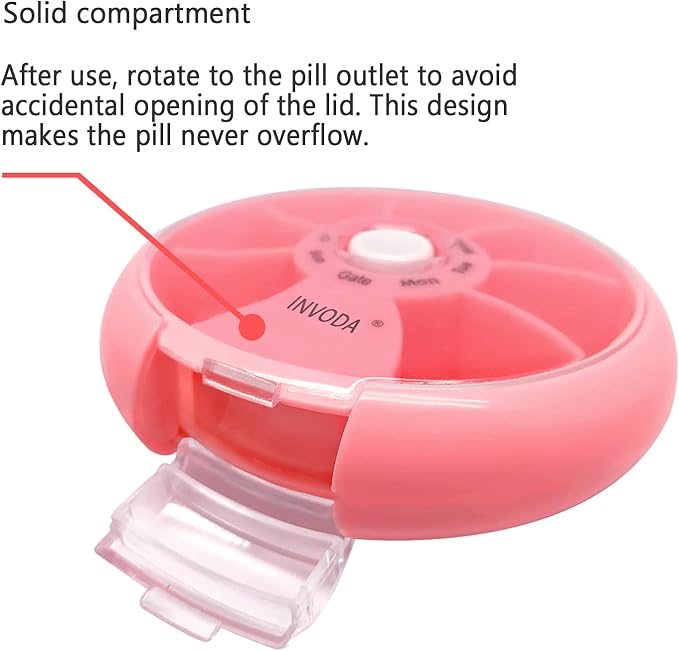 INVODA Weekly Pill Organizer 7 Compartment Rotating Pill Box - Image 2