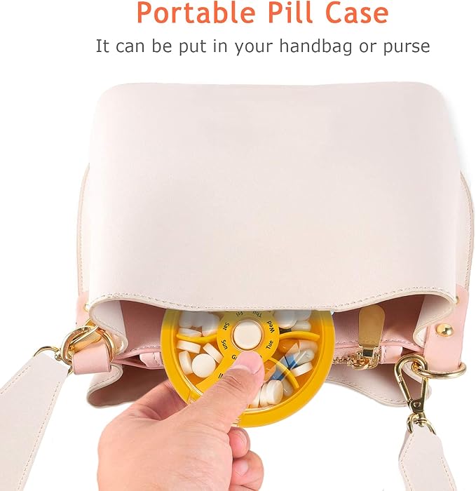 INVODA Weekly Pill Organizer 7 Compartment Rotating Pill Box - Image 7