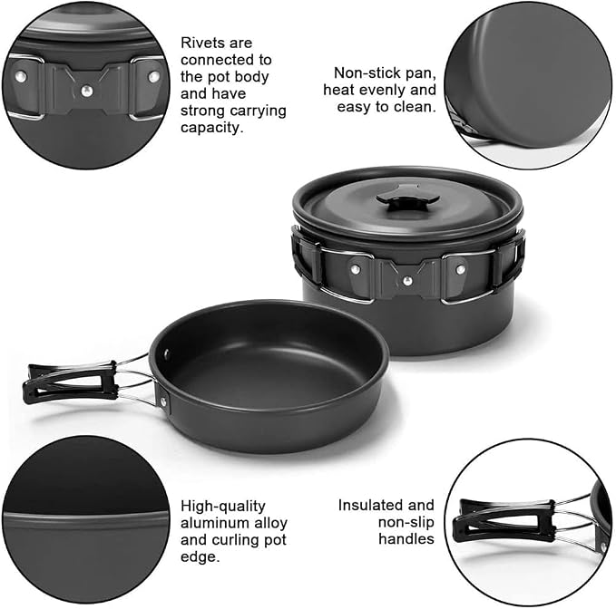 aiGear Camping Cookware Mess Kit, Non-Stick Camping Pan Pot Kettle, Lightweight - Image 2