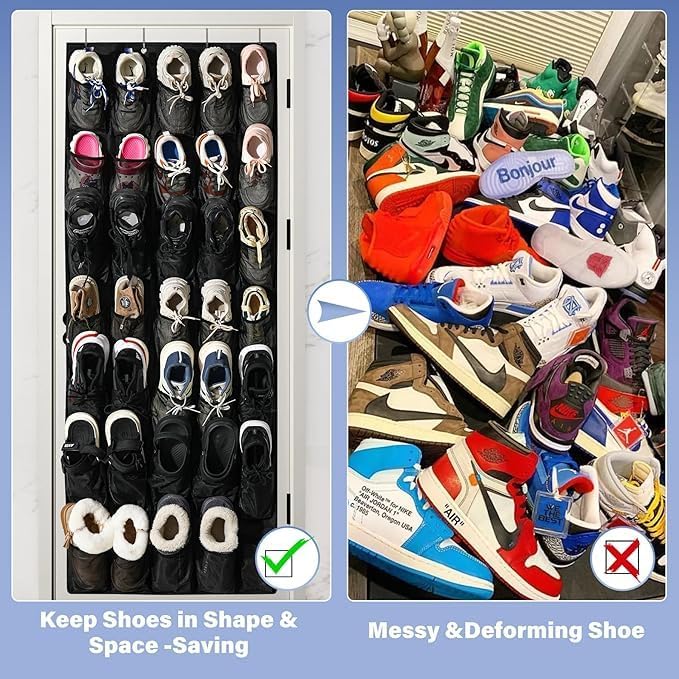 Over the Door Shoe Organizer, 24 Large Breathable Mesh Pockets, Hanging Storage - Image 5