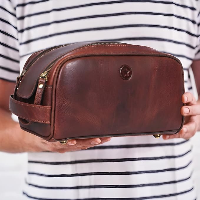 10" Premium Leather Toiletry Travel Pouch - Image 4
