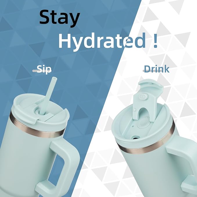 40 oz Tumbler with Handle and 2 Straws, 2 in 1 Lid Insulated Water Bottle - Image 2