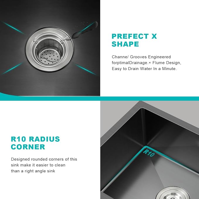 20-inch Undermount Kitchen Sink Black, T304 Stainless Steel Single Bowl Kitchen - Image 5