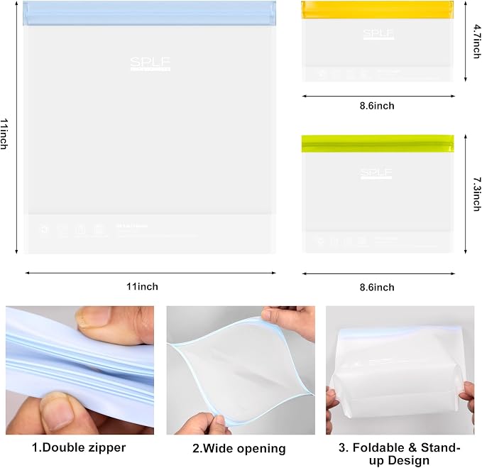 SPLF 10 Pack Stand-Up Reusable Quart Freezer Bags Dishwasher Safe, Extra Thick - Image 3