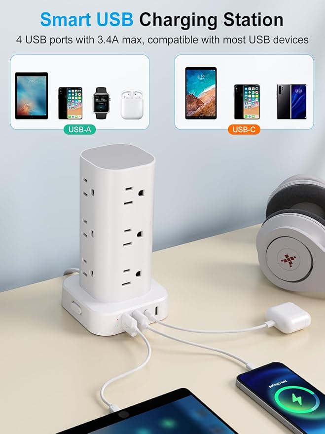 Power Strip with Wireless Charger, Flat Plug Surge Protector with 10FT - Image 5