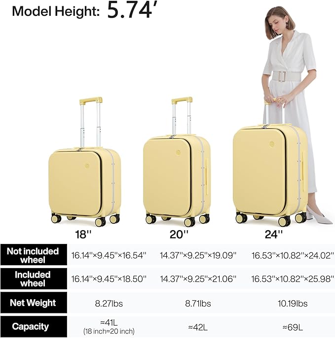 mixi Carry On Luggage, Travel Rolling Luggage Aluminum Frame PC Hardside - Image 6