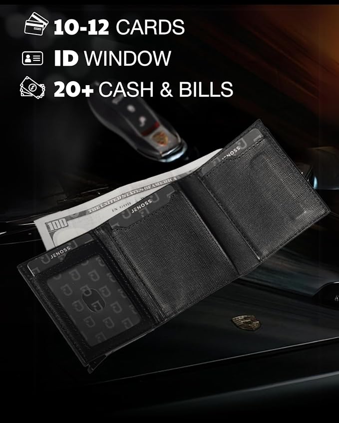 Jenoss Smart Wallet For Men: Full Grain Leather, Handcrafted, Slide Metal Pop - Image 6