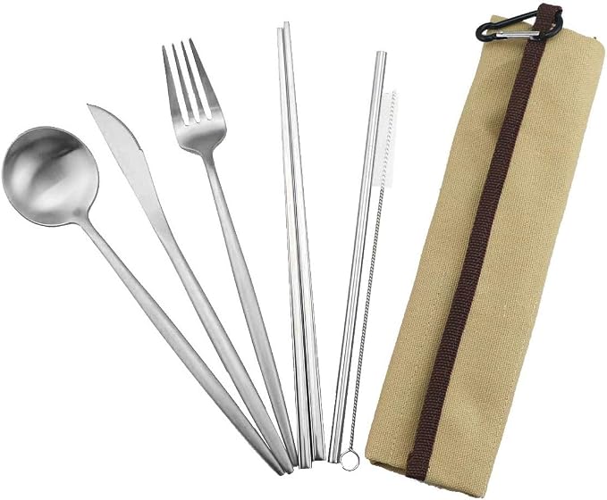 Gugrida Reusable Travel Utensils, 7 Pieces Portable 18/10 Stainless Steel - Image 5