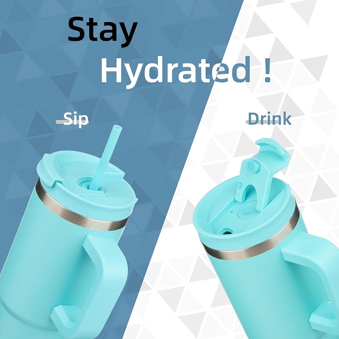 30 oz Tumbler with Handle and 2 Straws, 2 in 1 Lid Insulated Water Bottle - Image 2