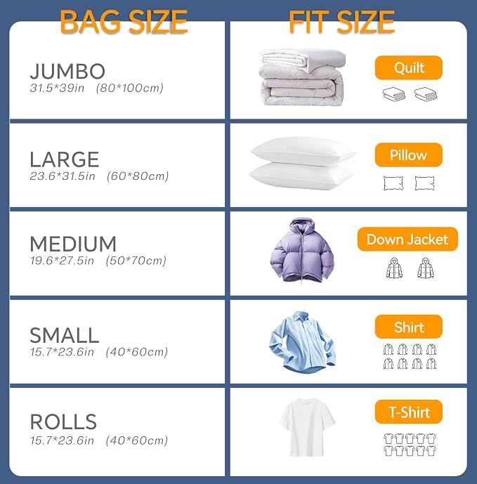 Vacuum Storage Bags for Clothing, 26 Pack Vacuum Seal Bags for Clothes - Image 2