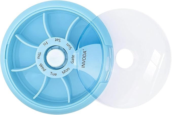 12PCS INVODA Weekly Pill Organizer 7 Compartment Rotating Pill Box - Image 3