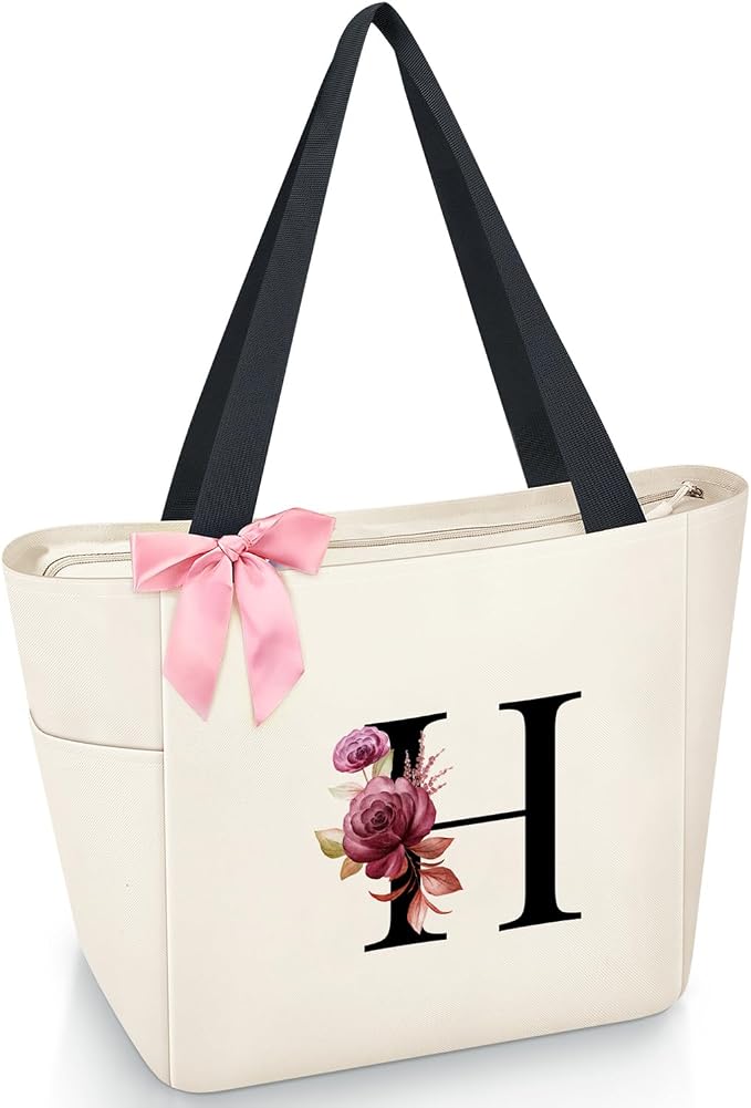 Vavabox Tote Bag, A-Z Initial Monogrammed Waterproof Tote Bag, Bridesmaid Gifts by Vavabox