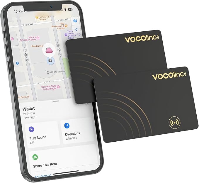 VOCOlinc Air Tag Card Wallet Tracker 1.6mm 2 Pack, Smart Item Finder Work by VOCOlinc