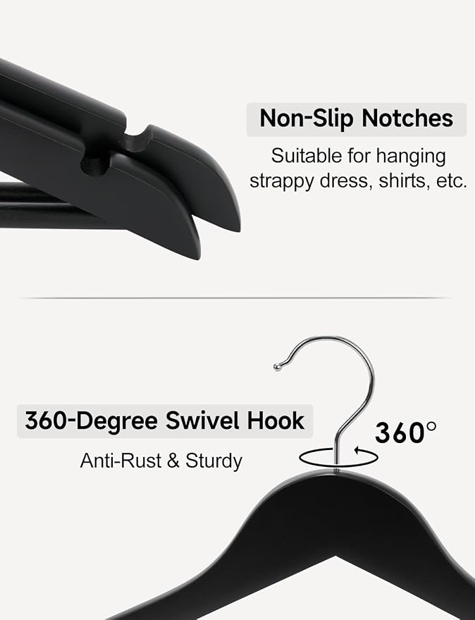 StorageWorks Black Wooden Hangers, 20 Pack Wood Hanger - Image 5