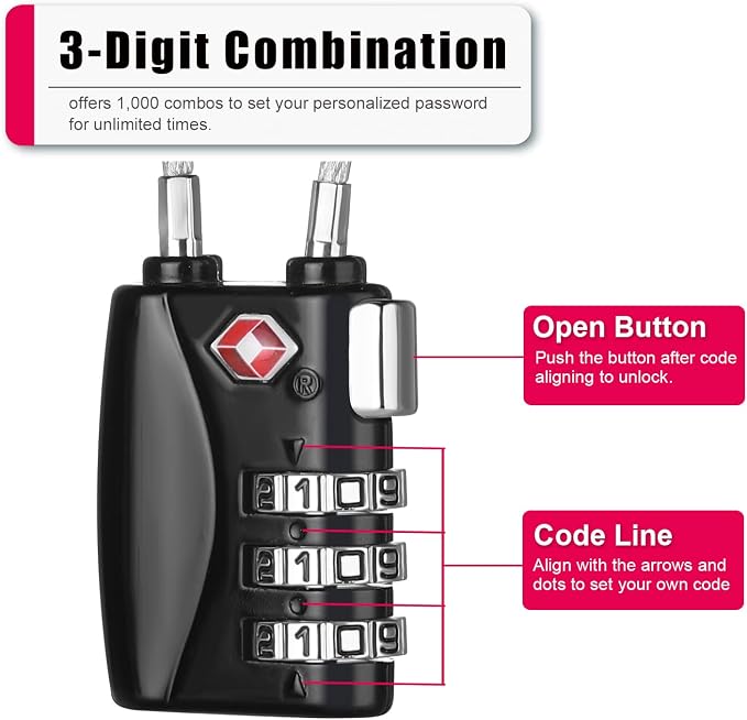 ZHEGE TSA Luggage Locks 4 Pack Travel Padlocks - Image 3