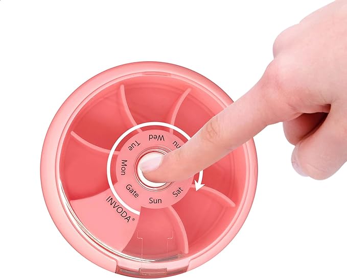 INVODA Weekly Pill Organizer 7 Compartment Rotating Pill Box - Image 6