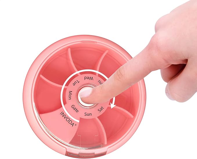 INVODA Weekly Pill Organizer 7 Compartment Rotating Pill Box - Image 8