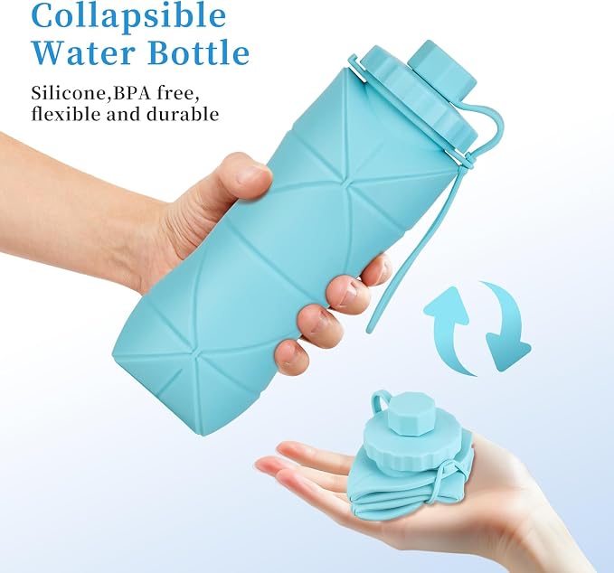YCT Collapsible Silicone Travel Water Bottle 20oz, Reuseable Leakproof BPA Free - Image 2