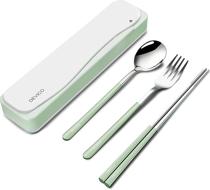 DEVICO Travel Utensils With Case, 18/8 Stainless Steel Camping Utensils by DEVICO
