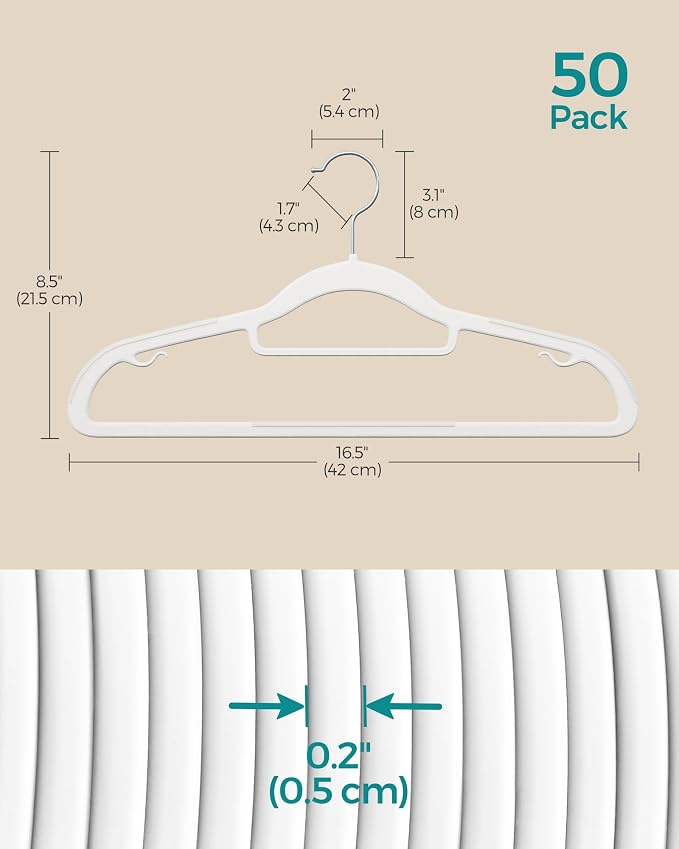 SONGMICS Pack of 50 Coat Hangers, Space-Saving Plastic Clothes Hangers - Image 6