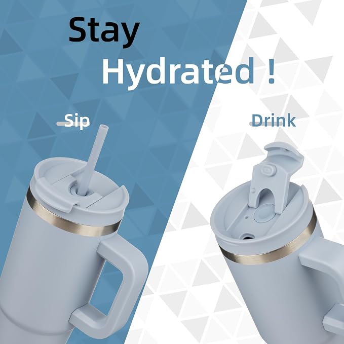 30 oz Tumbler with Handle and 2 Straws, 2 in 1 Lid Insulated Water Bottle - Image 2
