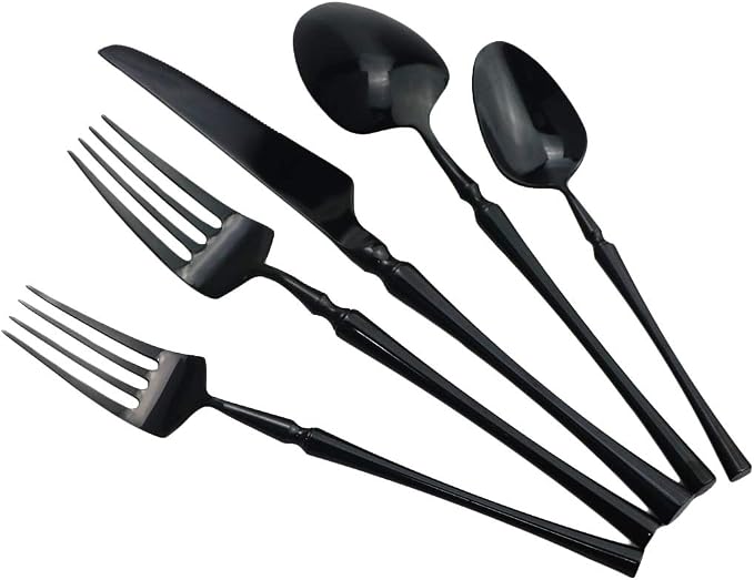 Gugrida Black Silverware Set, 5-Piece 18/10 Stainless Steel Flatware Cutlery Set - Image 3