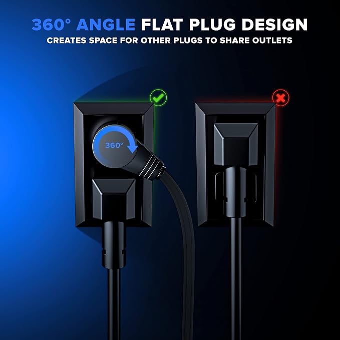 Maximm Cable 1 Ft 360° Rotating Flat Plug Extension Cord/Wire, 16 AWG Multi 3 - Image 7