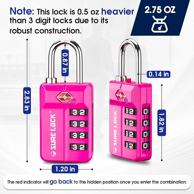 SURE LOCK TSA-Approved 4-Digit Resettable Combination Lock - Image 7