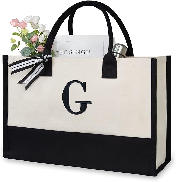 TOPDesign Embroidery Initial Canvas Tote Bag, Personalized Present Bag by TOPDesign