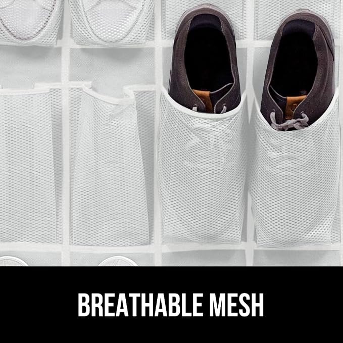 GORILLA GRIP Over the Door Shoe Organizer, 24 Large Breathable Mesh Pockets - Image 5