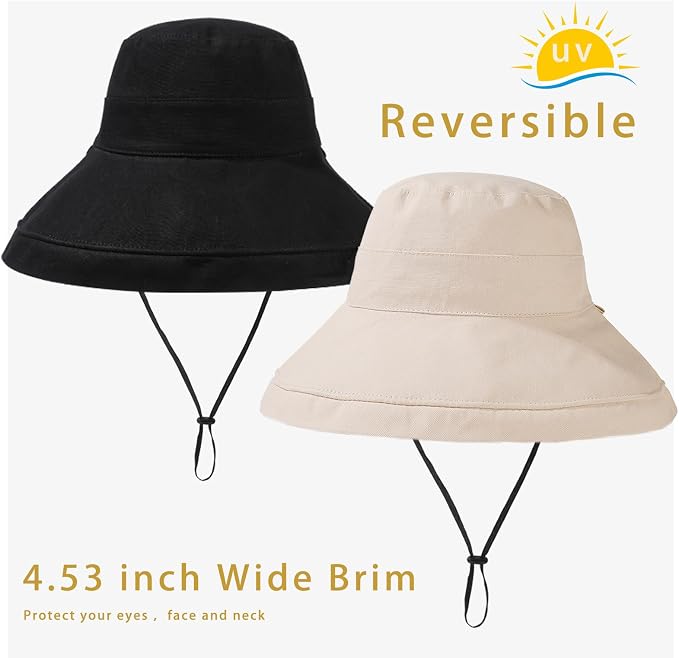 vidsel Womens Sun Hats Wide Brim Reversible Bucket Cotton Hat Packable Summer - Image 6