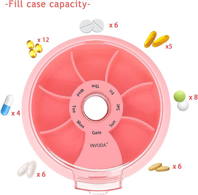 INVODA Weekly Pill Organizer 7 Compartment Rotating Pill Box - Image 8