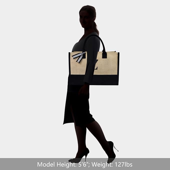 TOPDesign Initial Jute/Canvas Tote Bag, Personalized Present Bag, Suitable - Image 5